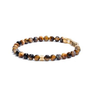 Armband mit 6 mm Tigerauge-Stein und Titanelement - Hexa Tiger